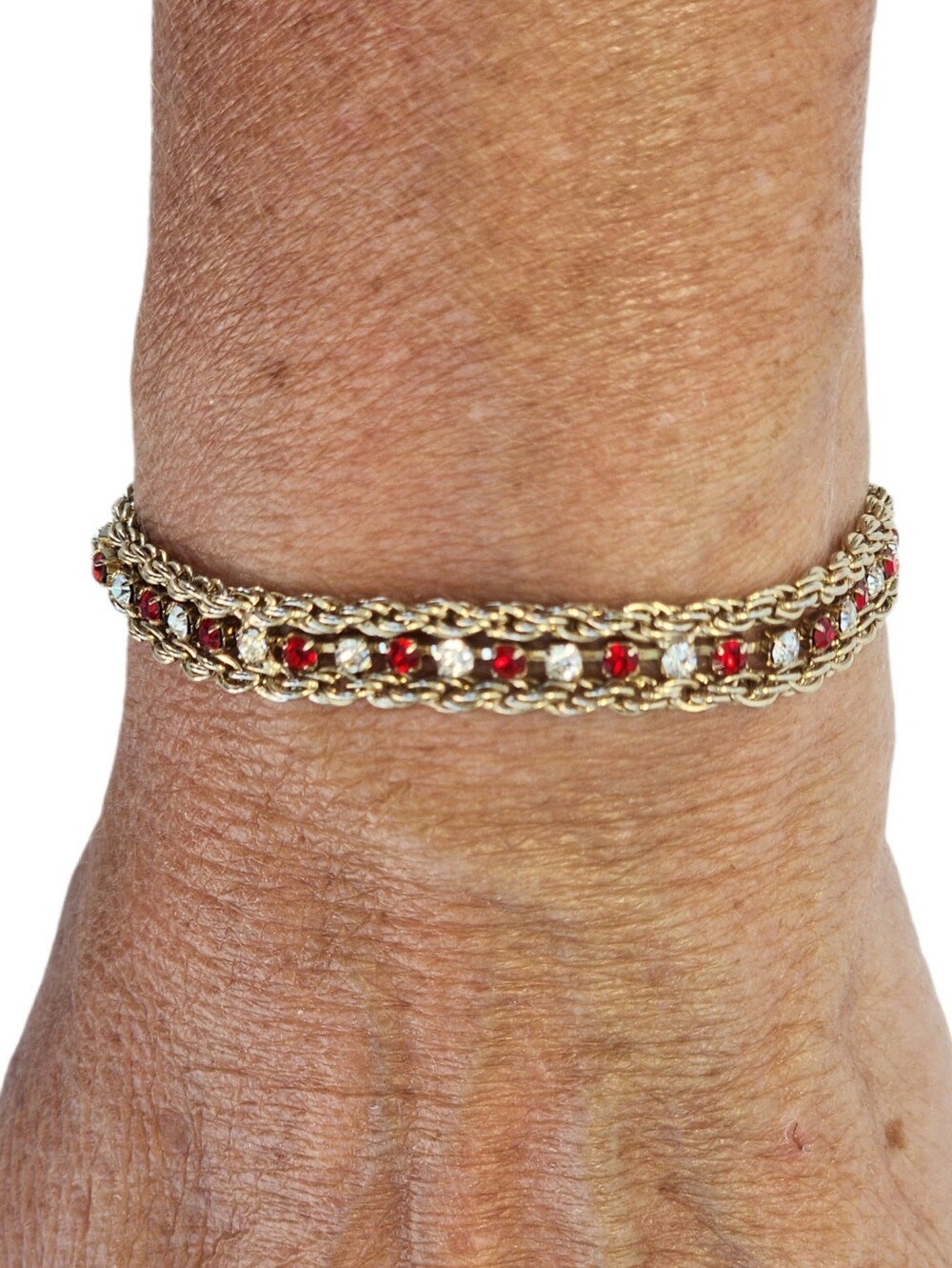 SPARKLING Faux Ruby and Diamond Gold Tone Tennis Bracelet